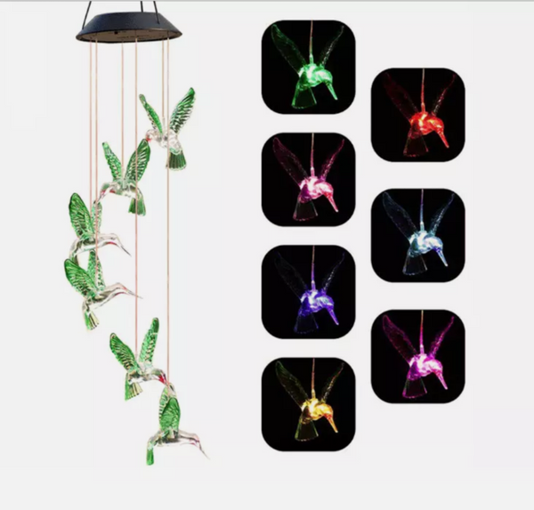 Color Changing LED Solar Powered Hummingbird Wind Chime Lights