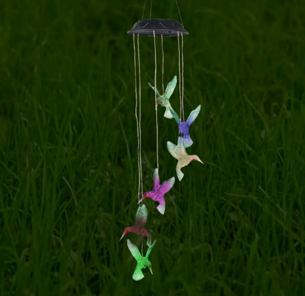 Color Changing LED Solar Powered Hummingbird Wind Chime Lights