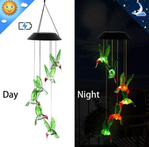 Color Changing LED Solar Powered Hummingbird Wind Chime Lights