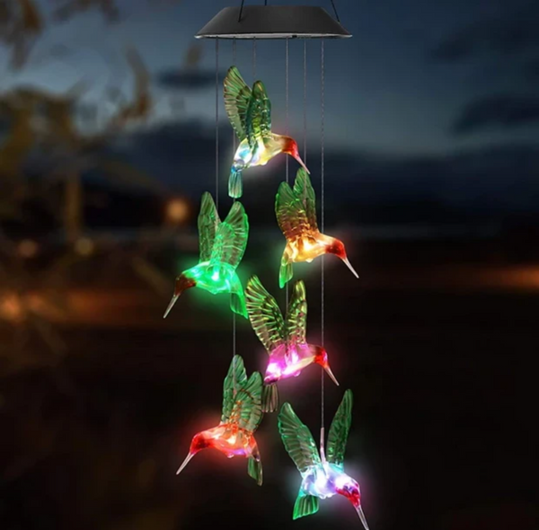 Color Changing LED Solar Powered Hummingbird Wind Chime Lights